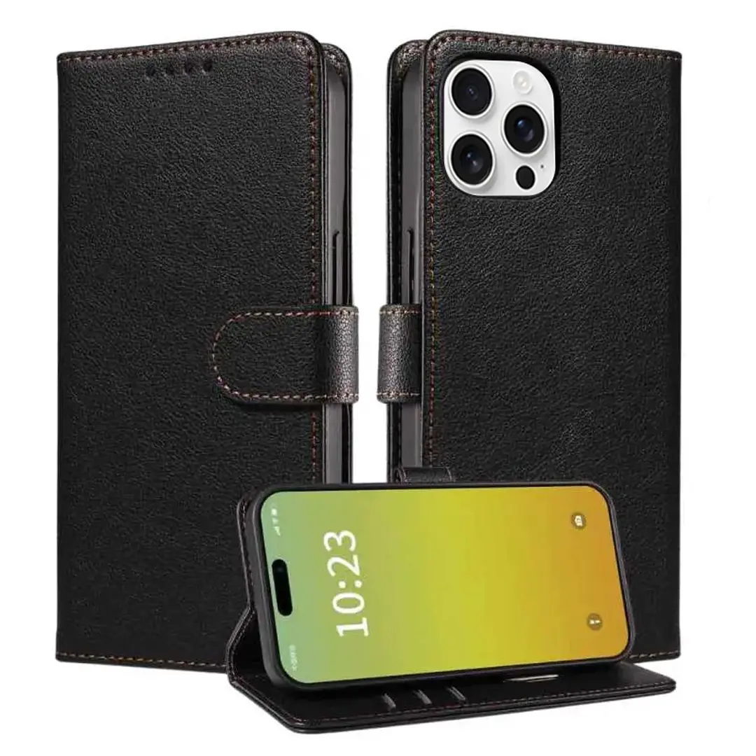 iPhone 16 Pro PU Leather Wallet Case Black